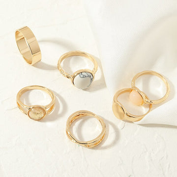 6pcs/set Vintage Bohemia Metal Opal Knuckle Rings Set For Women Fashion Geometric Statement Rings Party Jewelry Forefinger Ring daiiibabyyy